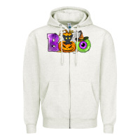 Oatmeal Heather Boo Halloween Zipper Hoodie - NancyCooperArtShop