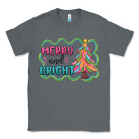 Charcoal Heather merry and bright christmas tree Classic Tee - MaliasSmallBusiness