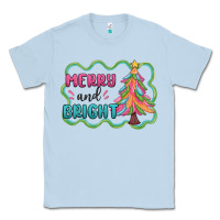Dusty Blue merry and bright christmas tree Classic Tee - MaliasSmallBusiness