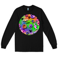 Black halloween round earrings 4 Long Sleeve Tee - BundleAndBundleShop
