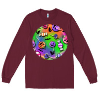 Burgundy halloween round earrings 4 Long Sleeve Tee - BundleAndBundleShop