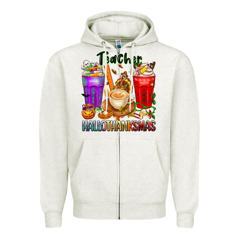Hallothanksmas Teacher Zipper Hoodie by texasbilliewilder | Teevron