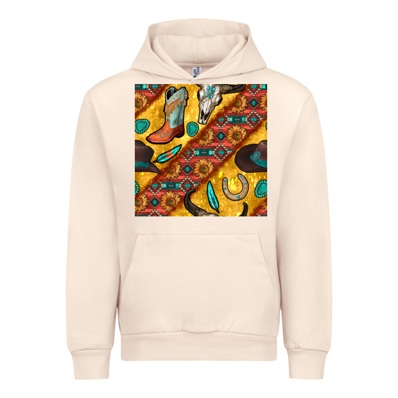 Western Cowboy Bull Skull Seamless Pattern Urban Hoodie by BundleAndBundleShop | Teevron