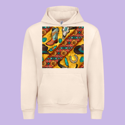Western Cowboy Bull Skull Seamless Pattern Urban Hoodie Designed By Bundleandbundleshop