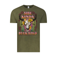 Vintage Olive she kinda buck wild with bull skull Vintage Tee - NancyCooperArtShop