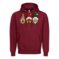 Burgundy Christmas gnomes Zipper Hoodie - NancyCooperArtShop