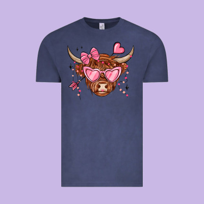 Valentines Day Long Haired Cow Vintage Tee Designed By Maliassmallbusiness