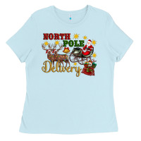 Baby Blue North Pole Delivery Santa Sleigh Ladies Tee - Artiststas