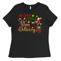 Black North Pole Delivery Santa Sleigh Ladies Tee - Artiststas