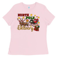 Bubblegum Pink North Pole Delivery Santa Sleigh Ladies Tee - Artiststas