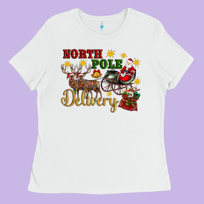 North Pole Delivery Santa Sleigh Ladies Tee Designed By Artiststas