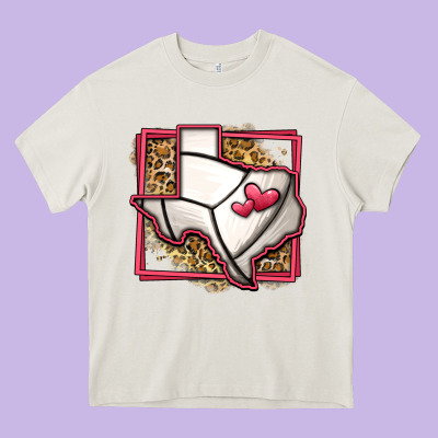 Leopard Volleyball Texas Map Heavy Core Tee Designed By Jasminsmagicworld