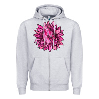 Heather Grey Breast Cancer Sunflower Zipper Hoodie - texasbilliewilder
