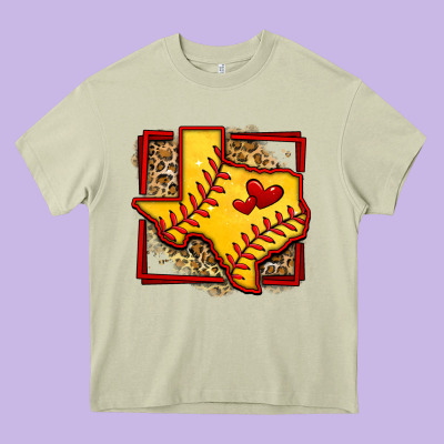 Leopard Softball Texas Map Heavy Core Tee Designed By Jasminsmagicworld