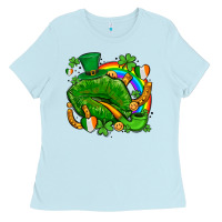 Baby Blue st patricks lips with horseshoe rainbow and shamrocks Ladies Tee - AdoDesignShop