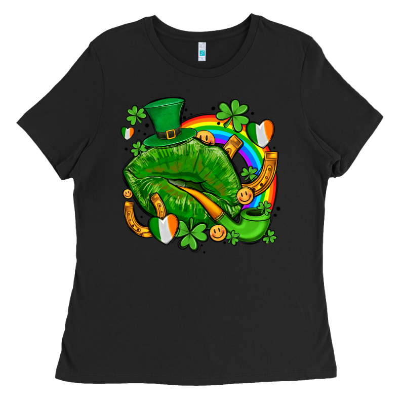 St Patricks Lips With Horseshoe Rainbow And Shamrocks Ladies Tee by AdoDesignShop | Teevron