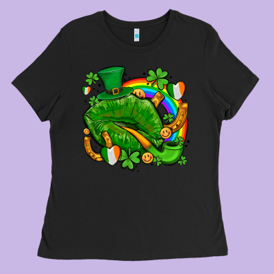 St Patricks Lips With Horseshoe Rainbow And Shamrocks Ladies Tee Designed By Adodesignshop
