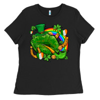 Black st patricks lips with horseshoe rainbow and shamrocks Ladies Tee - AdoDesignShop