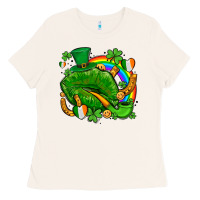 Bone st patricks lips with horseshoe rainbow and shamrocks Ladies Tee - AdoDesignShop