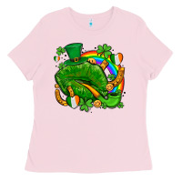 Bubblegum Pink st patricks lips with horseshoe rainbow and shamrocks Ladies Tee - AdoDesignShop