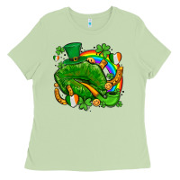 Matcha st patricks lips with horseshoe rainbow and shamrocks Ladies Tee - AdoDesignShop