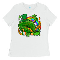 White st patricks lips with horseshoe rainbow and shamrocks Ladies Tee - AdoDesignShop