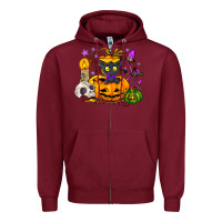 Burgundy Black cat pumpkin Zipper Hoodie - NancyCooperArtShop