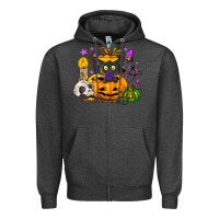 Charcoal Heather Black cat pumpkin Zipper Hoodie - NancyCooperArtShop