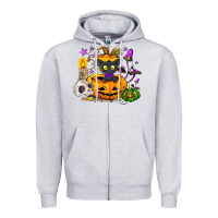 Heather Grey Black cat pumpkin Zipper Hoodie - NancyCooperArtShop