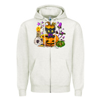 Oatmeal Heather Black cat pumpkin Zipper Hoodie - NancyCooperArtShop
