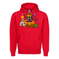 Red Black cat pumpkin Zipper Hoodie - NancyCooperArtShop