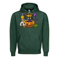 Sports Green Black cat pumpkin Zipper Hoodie - NancyCooperArtShop