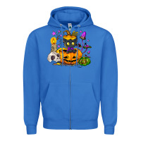 True Royal Black cat pumpkin Zipper Hoodie - NancyCooperArtShop