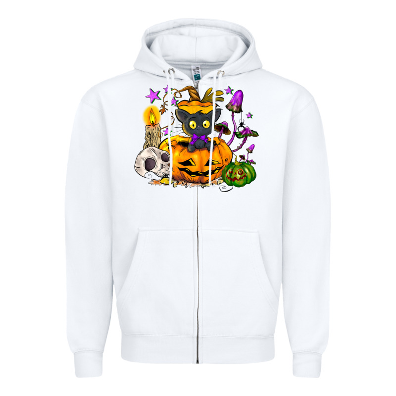 Black Cat Pumpkin Zipper Hoodie by NancyCooperArtShop | Teevron