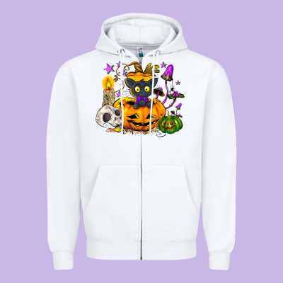 Black Cat Pumpkin Zipper Hoodie Designed By Nancycooperartshop