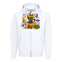 White Black cat pumpkin Zipper Hoodie - NancyCooperArtShop