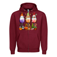 Burgundy Hallothanksmas wine glasses and gnomes Zipper Hoodie - texasbilliewilder