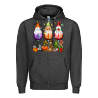 Charcoal Heather Hallothanksmas wine glasses and gnomes Zipper Hoodie - texasbilliewilder
