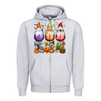 Heather Grey Hallothanksmas wine glasses and gnomes Zipper Hoodie - texasbilliewilder