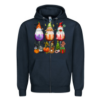 Navy Hallothanksmas wine glasses and gnomes Zipper Hoodie - texasbilliewilder