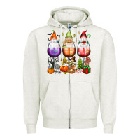 Oatmeal Heather Hallothanksmas wine glasses and gnomes Zipper Hoodie - texasbilliewilder