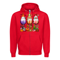 Red Hallothanksmas wine glasses and gnomes Zipper Hoodie - texasbilliewilder
