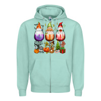 Seafoam Hallothanksmas wine glasses and gnomes Zipper Hoodie - texasbilliewilder