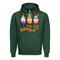 Sports Green Hallothanksmas wine glasses and gnomes Zipper Hoodie - texasbilliewilder