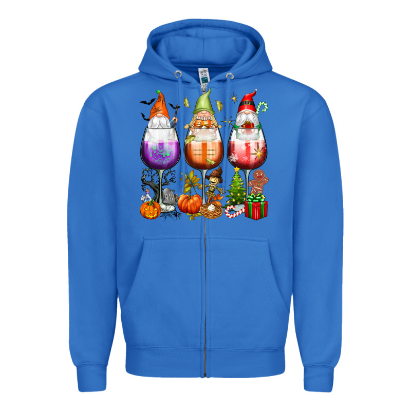 Hallothanksmas Wine Glasses And Gnomes Zipper Hoodie by texasbilliewilder | Teevron