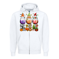 White Hallothanksmas wine glasses and gnomes Zipper Hoodie - texasbilliewilder