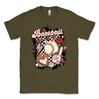 Army Green checkered retro baseball Classic Tee - MaliasSmallBusiness