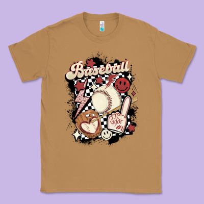 Checkered Retro Baseball Classic Tee Designed By Maliassmallbusiness