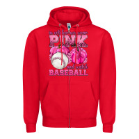 Red In October We Wear Pink and Watch Baseball Zipper Hoodie - texasbilliewilder