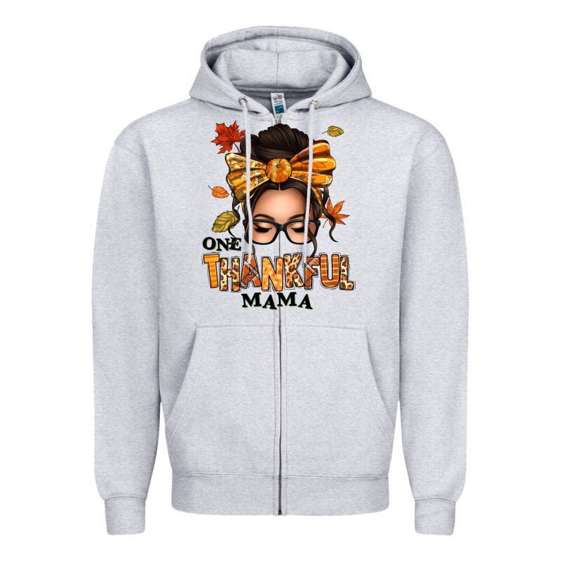 One Thankful Mama Afro Messy Bun Zipper Hoodie by texasbilliewilder | Teevron